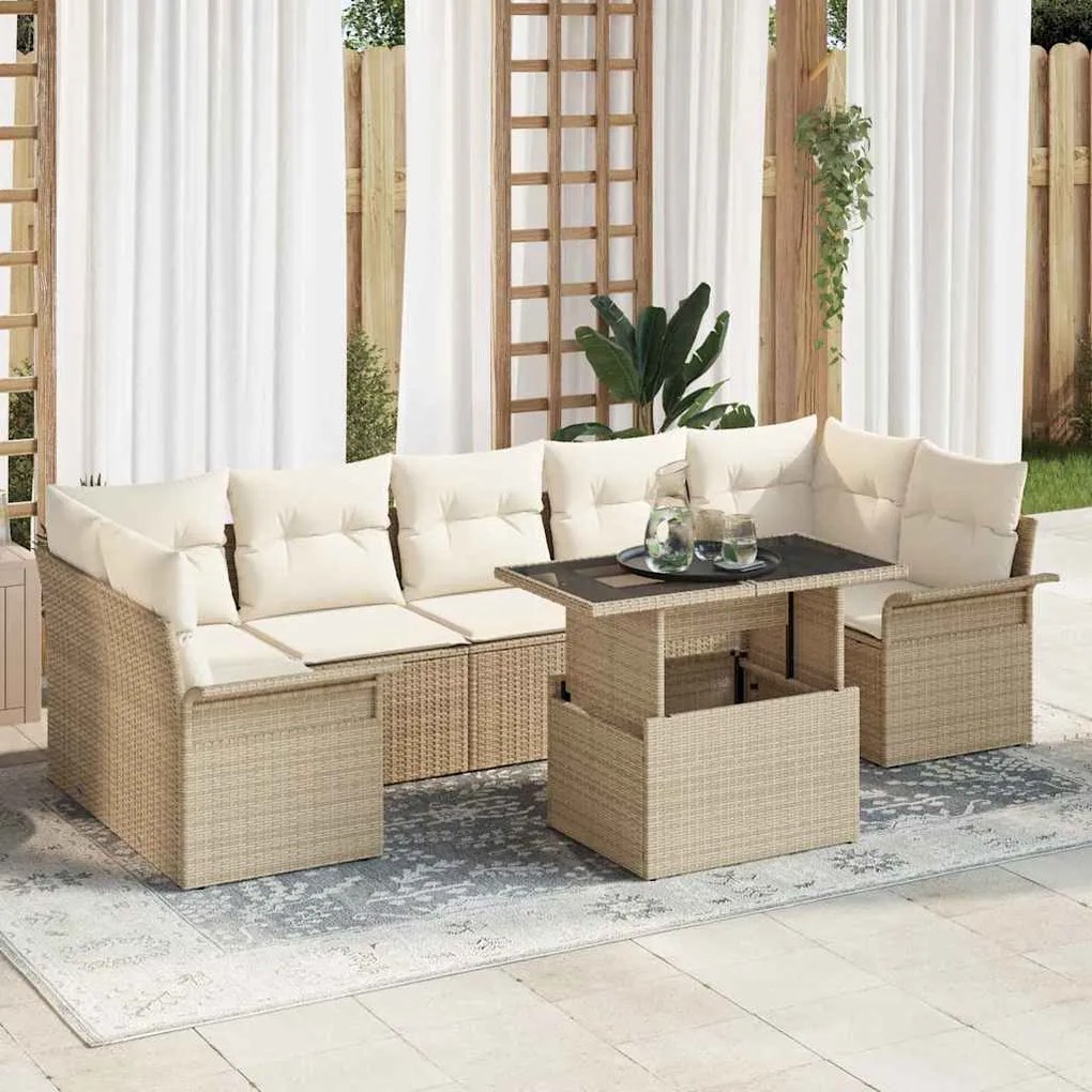 vidaXL Conjunto de Sofá de Jardim 8 pcs Bege Rattan de Polipropileno