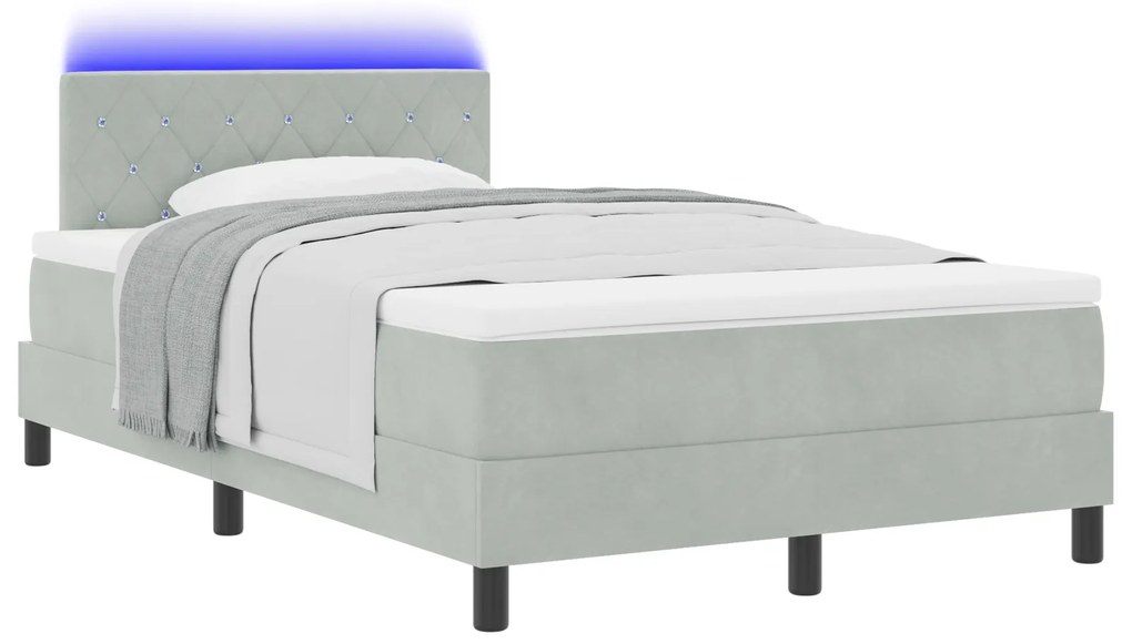 Cama Box com Colchão vidaXL Cinza Claro Pequeno Duplo Veludo