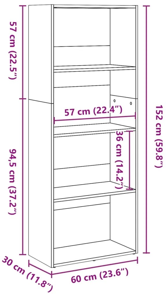 Estante 60x30x152 cm derivados de madeira cinzento sonoma