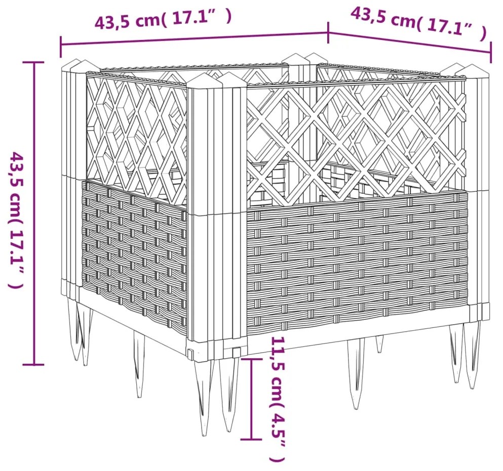 Vaso/floreira jardim c/ estacas 43,5x43,5x43,5cm PP cinza-claro