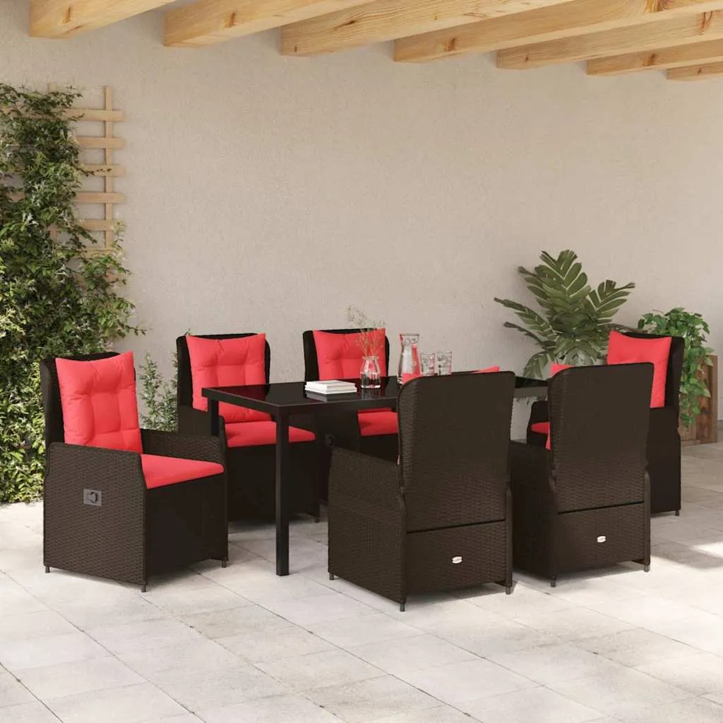 Conjunto de Jantar para Jardim 7 Peças em Rattan Castanho
