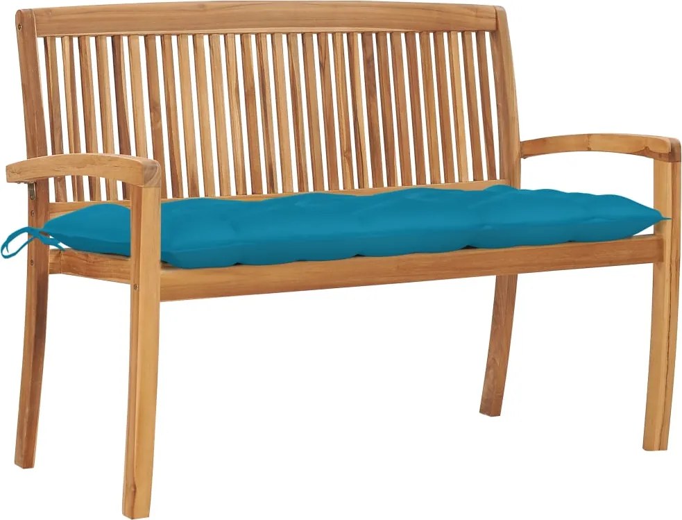 vidaXL Banco de jardim empilhável c/ almofadão 128,5 cm teca maciça