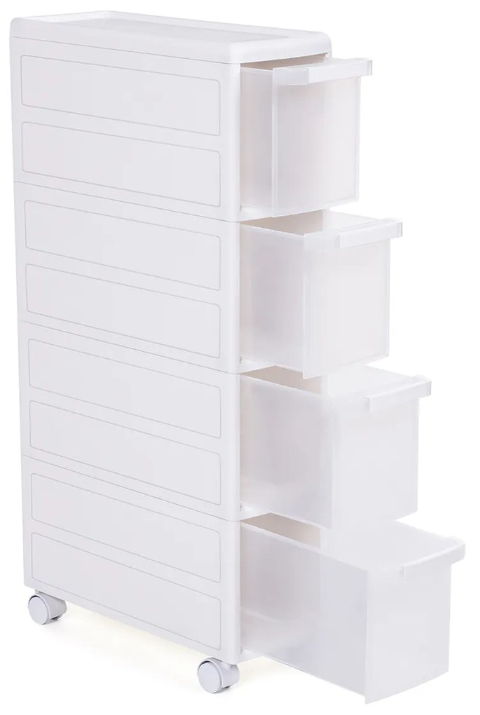 SONGMICS KFR05W Unidade de prateleiras embutidas com 4 gavetas, 2 peças, uso separado, prateleiras de cozinha, unidade de prateleiras de banheiro, carrinho utilitário com rodas, 84,5 cm de altura, branco