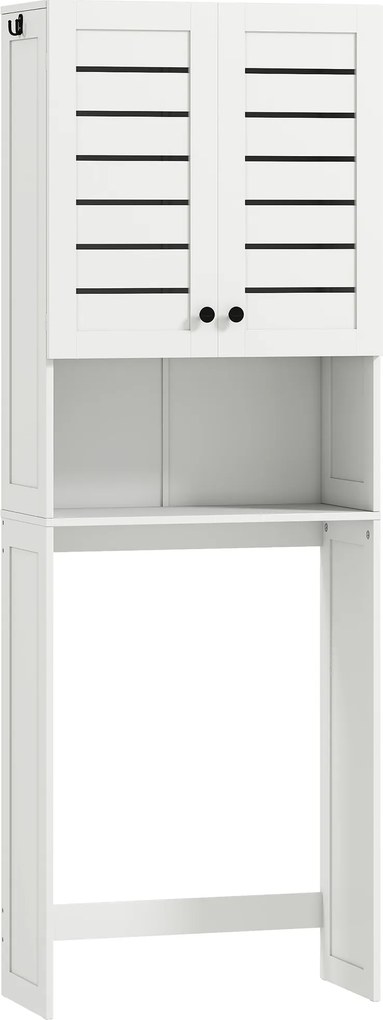 HOMCOM Armário Sobre Sanita 67x31,5x190 cm 3 Prateleiras Portas com Lamelas Branco | Aosom Portugal