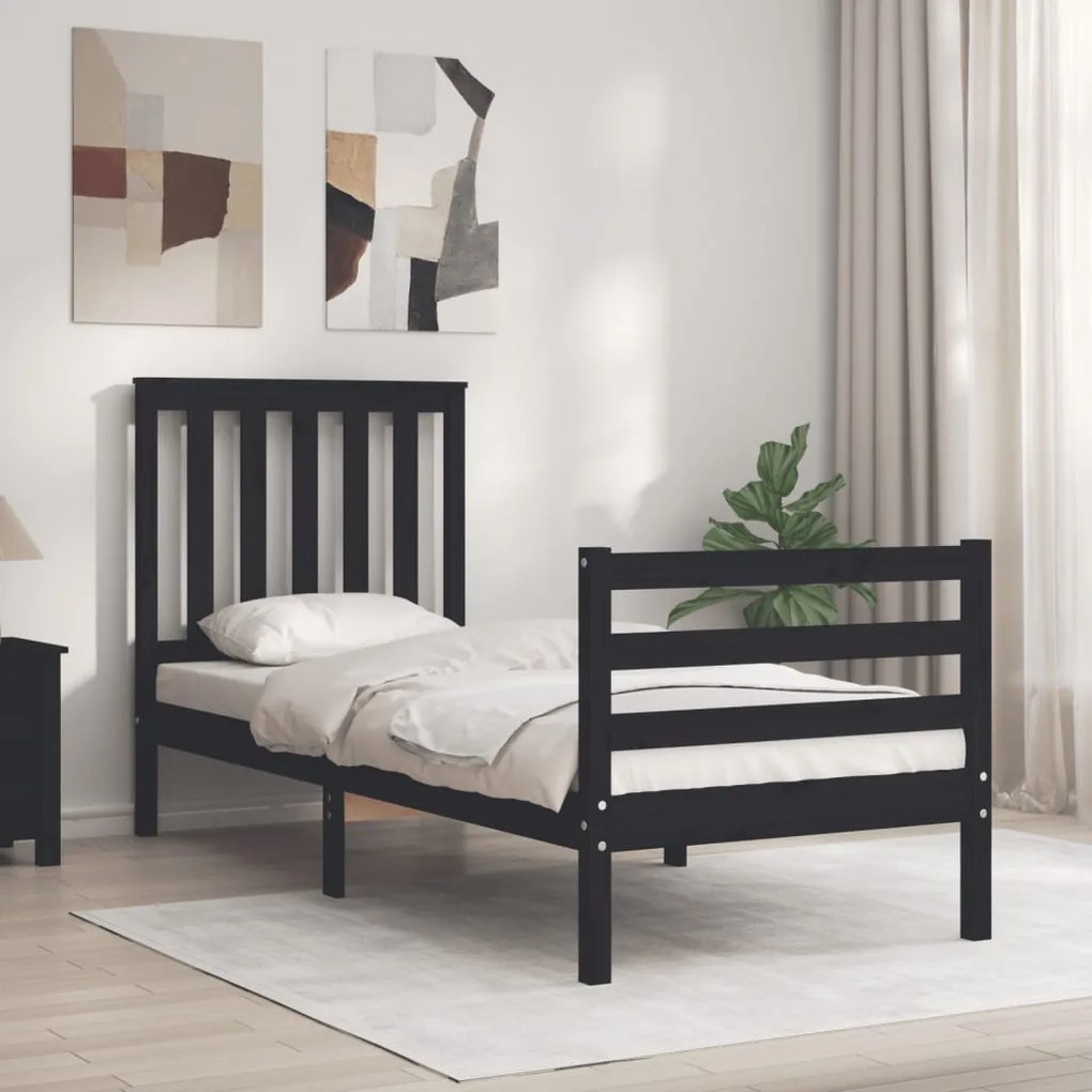 vidaXL Estrutura cama de solteiro c/ cabeceira madeira maciça preto