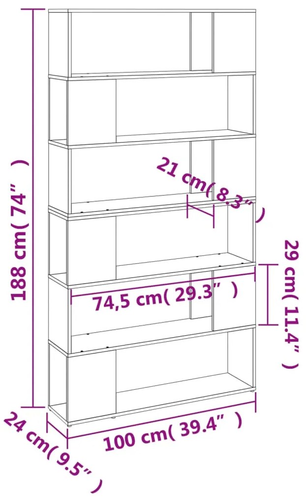 Estante/divisória 100x24x188 cm cinzento sonoma