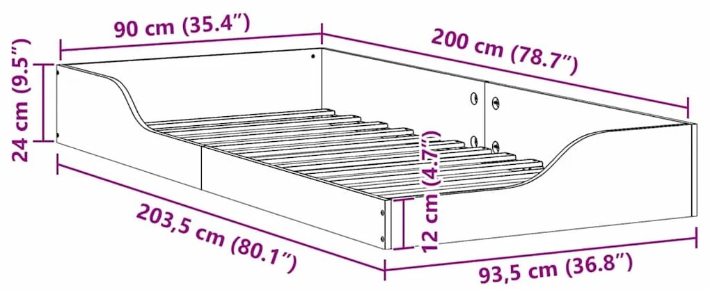 Estrutura de cama de chão Castanho-mel 90 x 200 cm