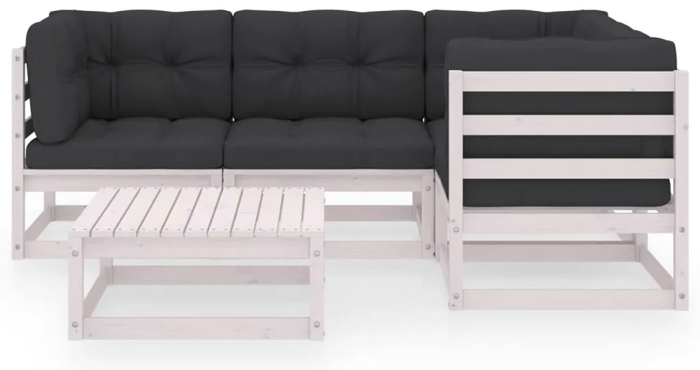 5 pcs conjunto lounge de jardim c/ almofadões pinho maciço