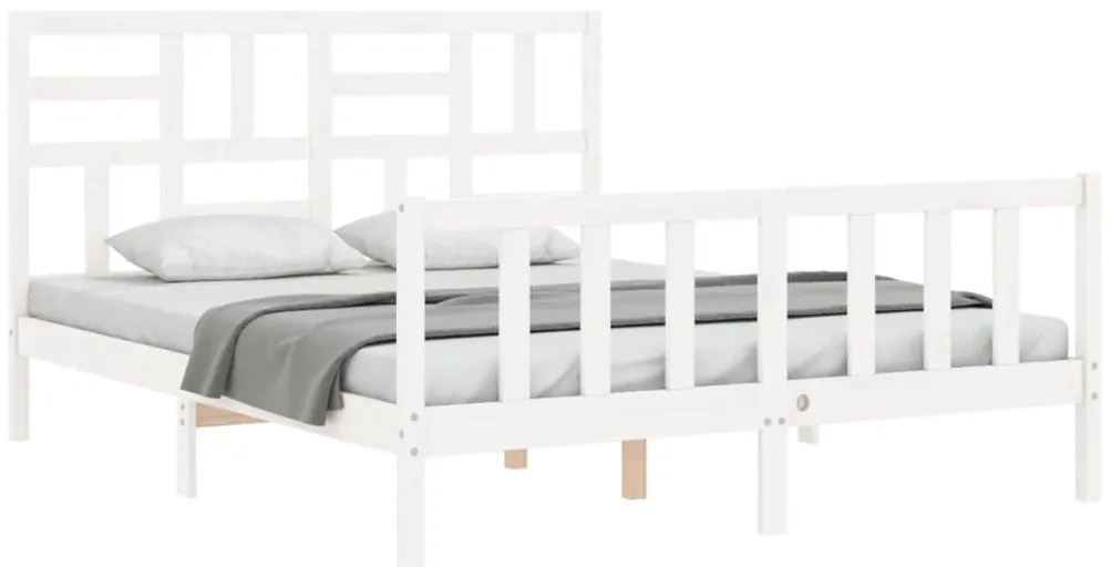 Estrutura de cama King Size com cabeceira madeira maciça branco