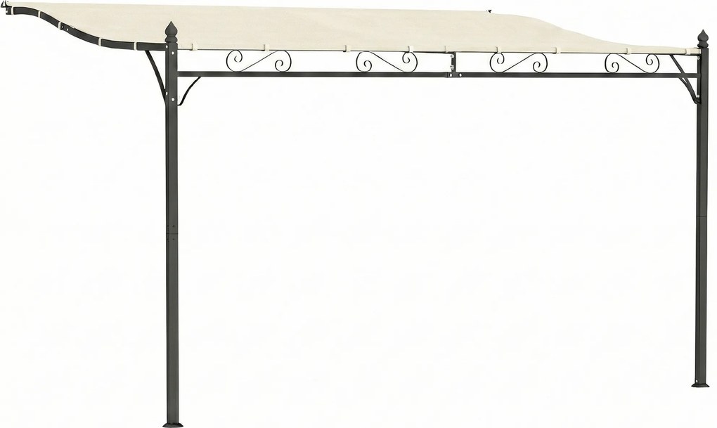 Pérgola de Parede 2,5x3,5 m com Teto Inclinado Orifícios de Drenagem e Estrutura Metálica Creme