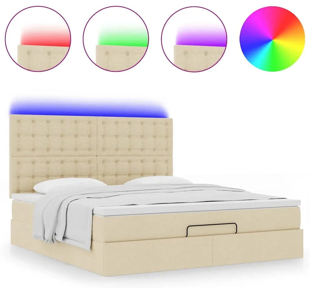 Estrutura de cama otomana com creme de colchão 180x200cm tecido