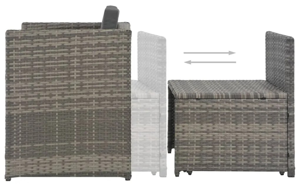 Conjunto jantar p/ exterior com almofadões 7 pcs vime cinzento