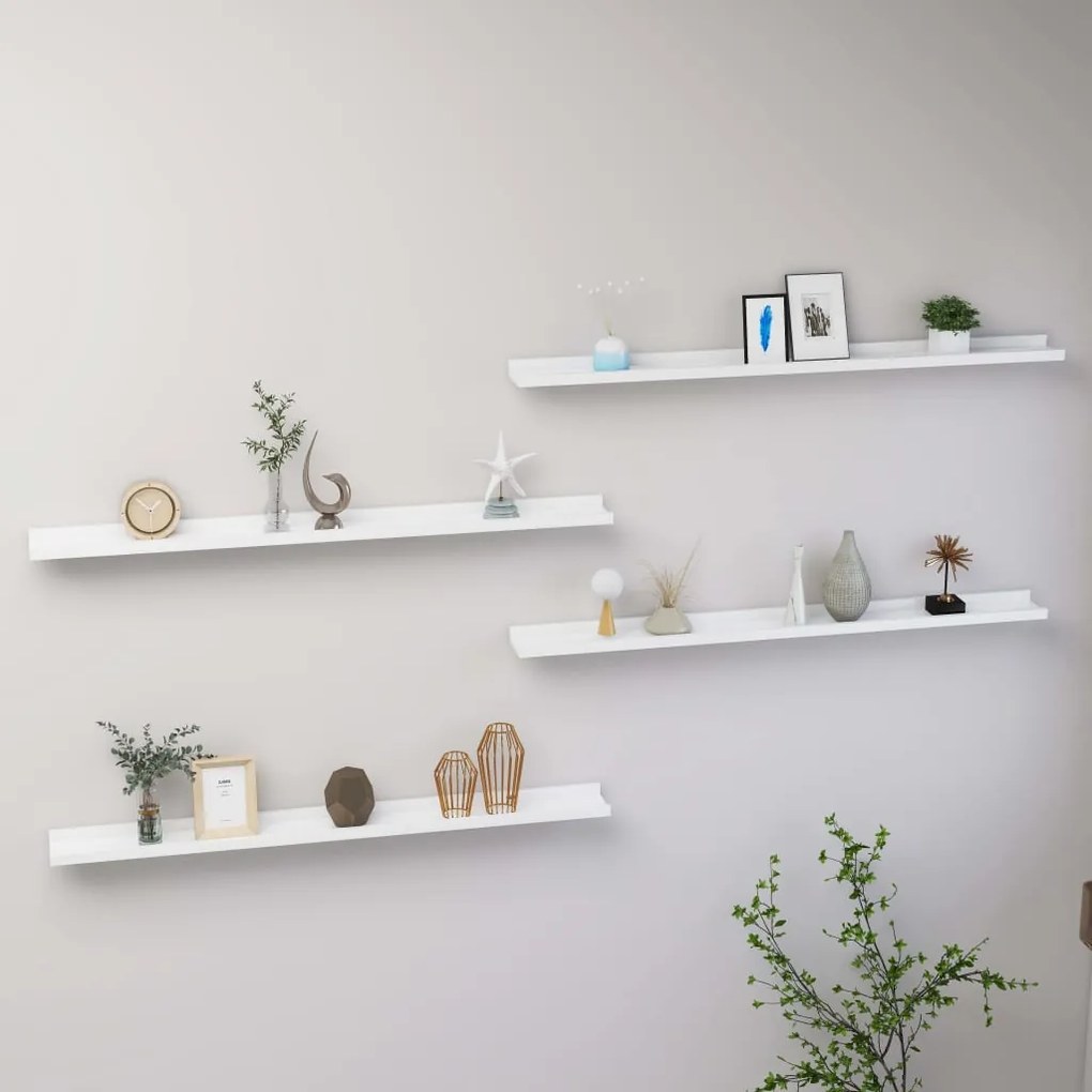 326663 vidaXL Prateleiras de parede 4 pcs 100x9x3 cm branco