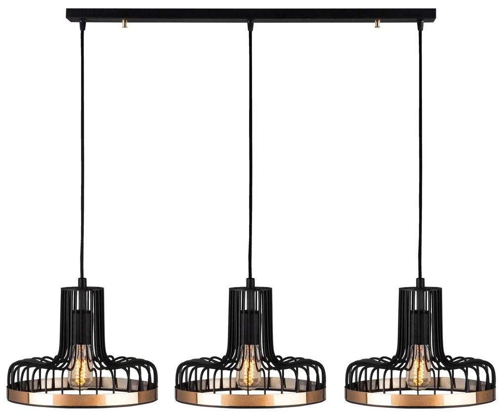 Candeeiro de Teto Fellini – Preto e Cobre – 100 x 20 cm
