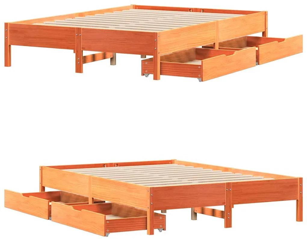 Cama sem colchão 140x190 cm pinho maciço castanho-mel