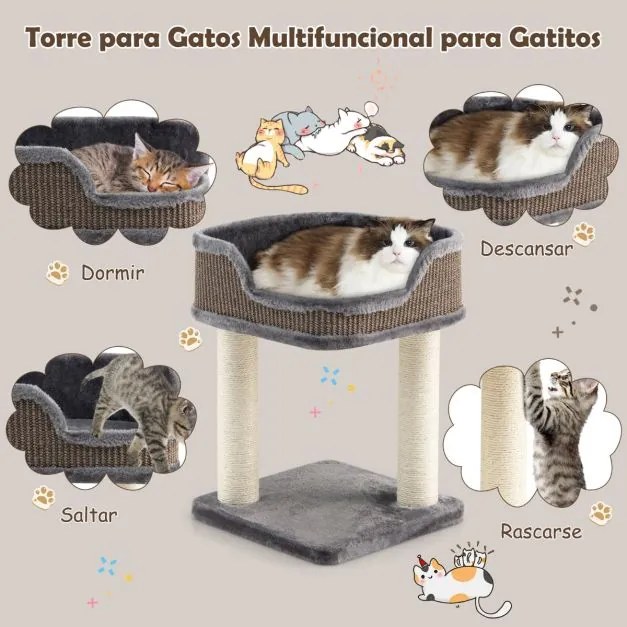 Arranhador para gatos com plataforma de pelúcia e poste de arranhar Árvore de arranhar para gatos para relaxar, descontrair e dormir 35 x 35 x 50 cm C