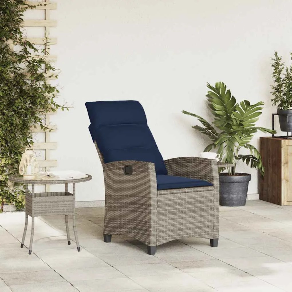 Cadeira de jardim reclinável com mesa de apoio vime PE cinzento