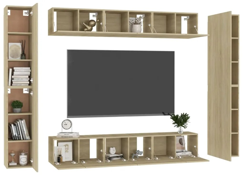 10 pcs conjunto móveis TV derivados de madeira carvalho sonoma
