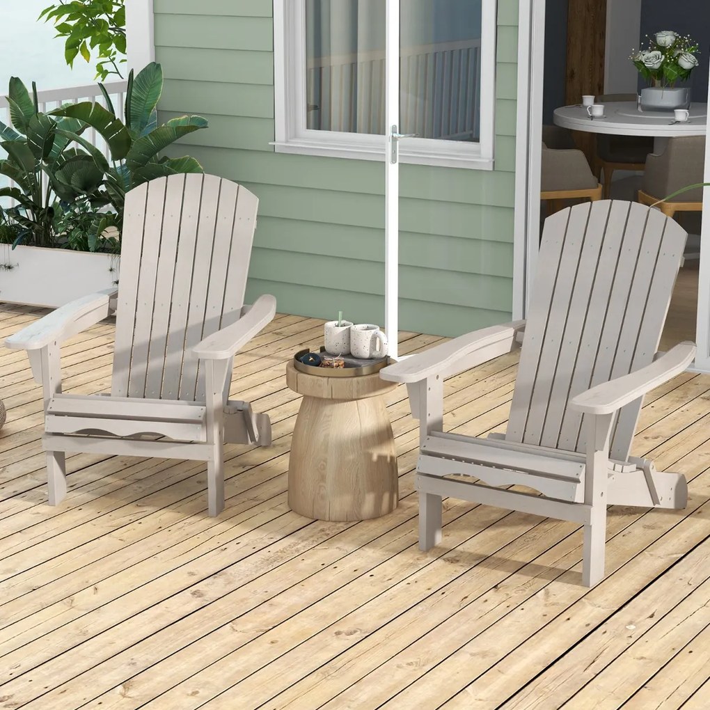 Conjunto de 2 cadeiras Jardim Adirondack dobráveis de madeira com encosto e apoio para os braços Cinzentas
