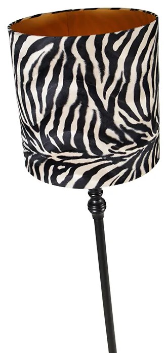 Candeeiro de pé preto com abajur de zebra 40 cm - Classico Clássico / Antigo