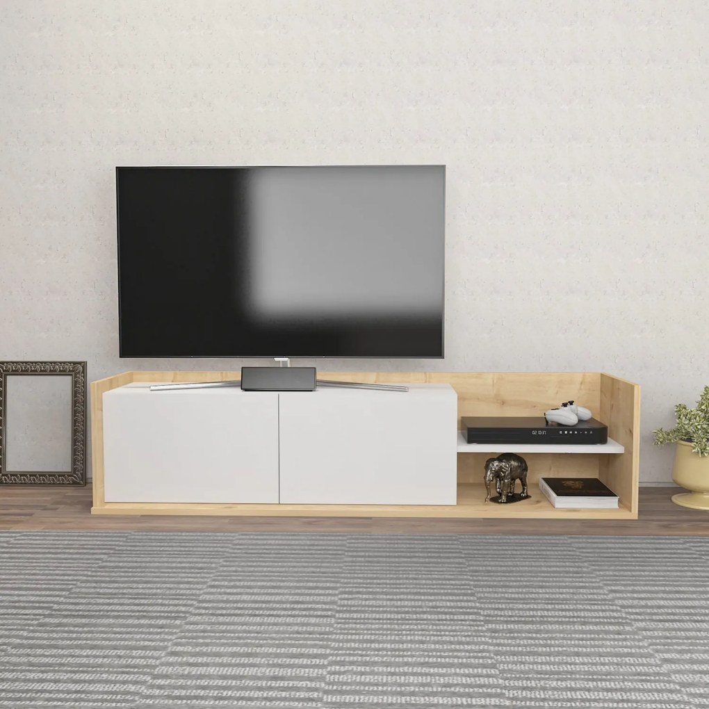Móvel TV Krog – Carvalho e Branco – 160x35x36,8 cm
