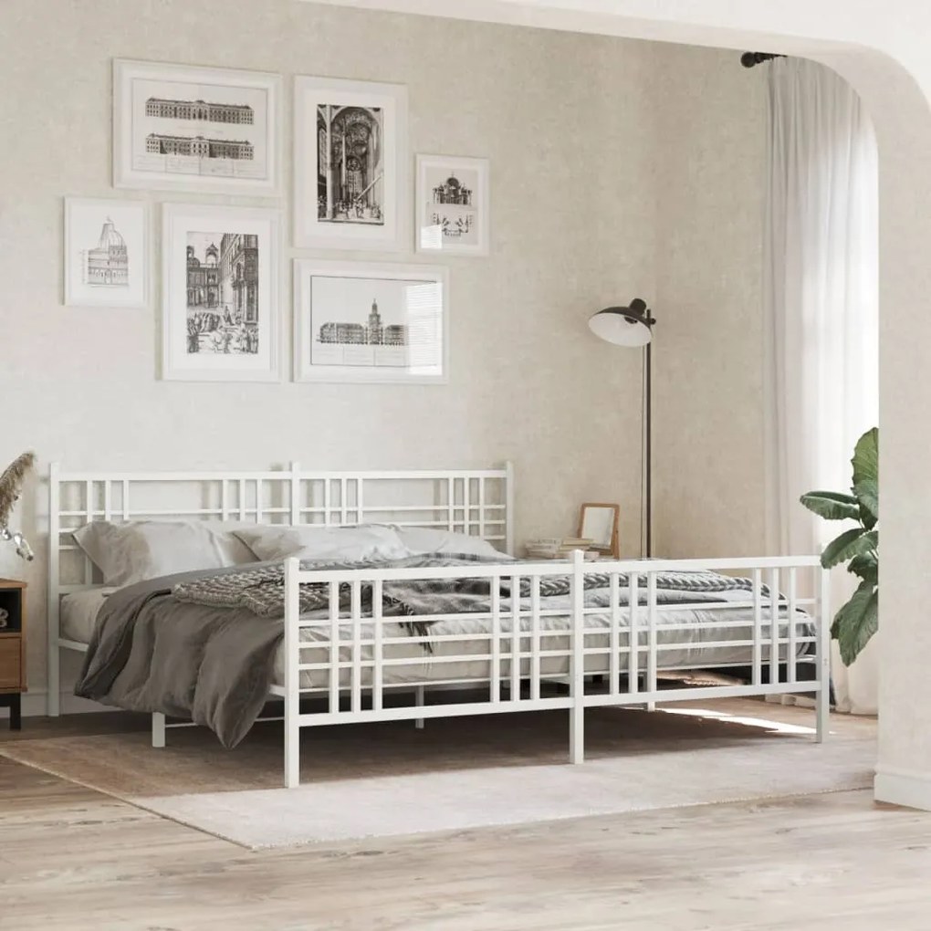Estrutura de cama com cabeceira e pés 180x200 cm metal branco