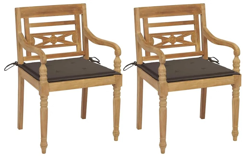 vidaXL Cadeiras Batávia c/ almofadões acastanhado 2 pcs teca maciça