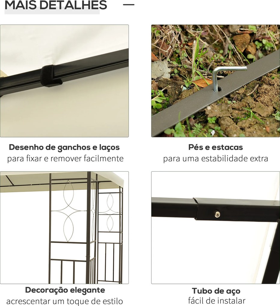 Pérgola de Jardim 4x3 m com Telhado Duplo Estrutura de Aço Anti-UV para Exterior Terraço Pátio Branco Creme