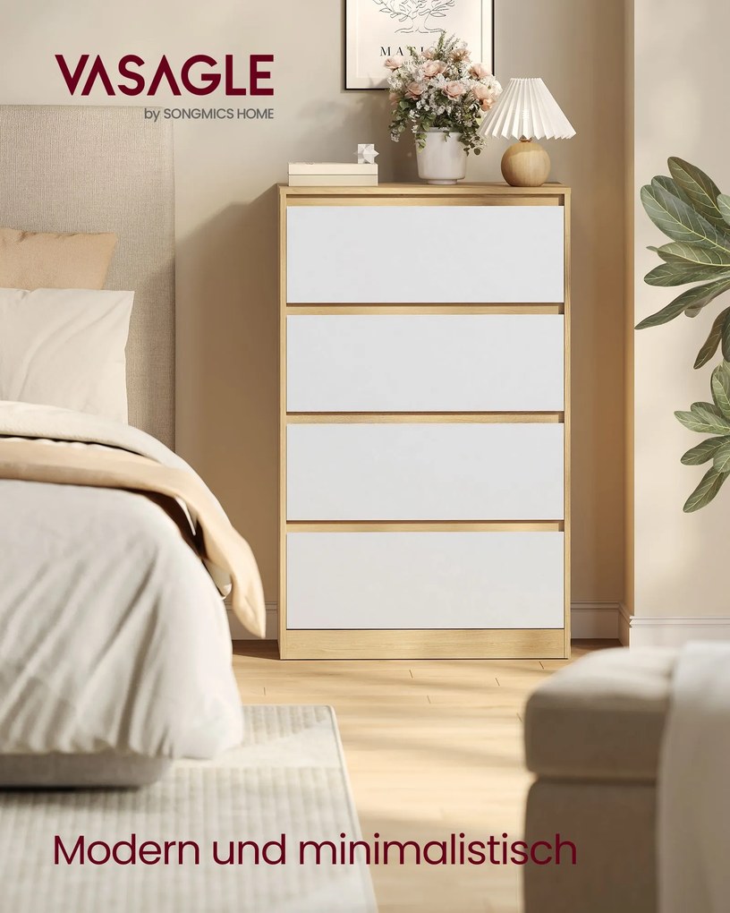 Cómoda com 4 gavetas, 60,2 x 40,4 x 97,4 cm bege carvalho e branco