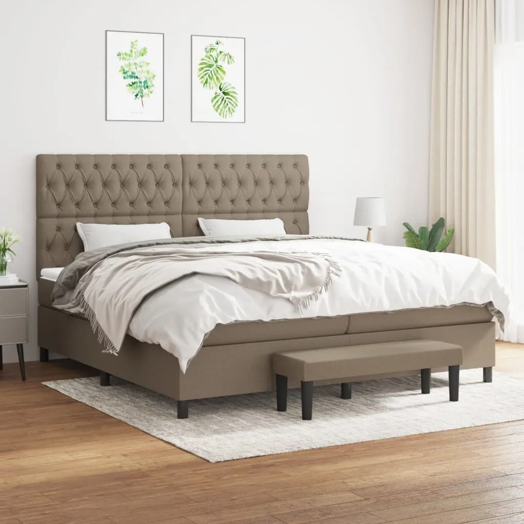 vidaXL Cama com molas/colchão 200x200 cm tecido castanho-acinzentado
