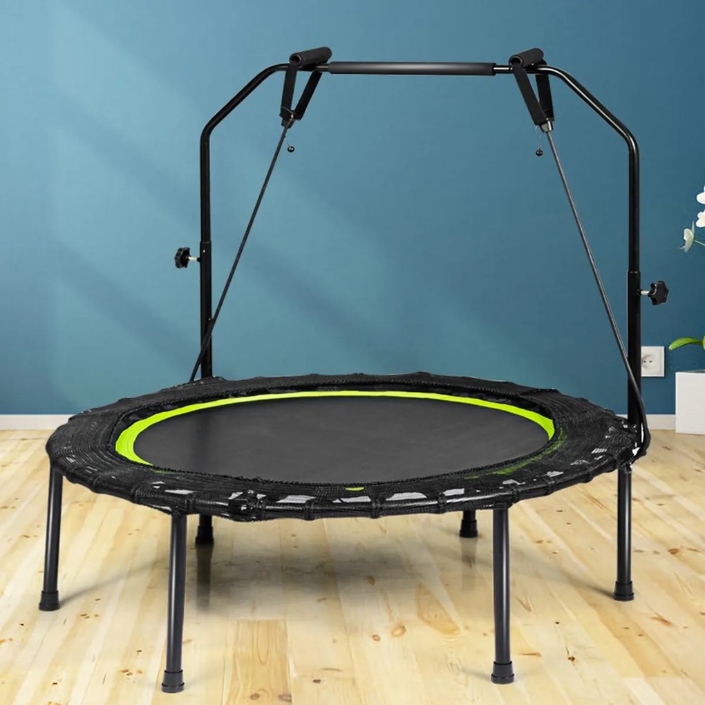 Trampolim de Fitness dobrável com 2 bandas de resistência e altura ajustável para adultos e crianças Verde 102 x 102 x 130 cm