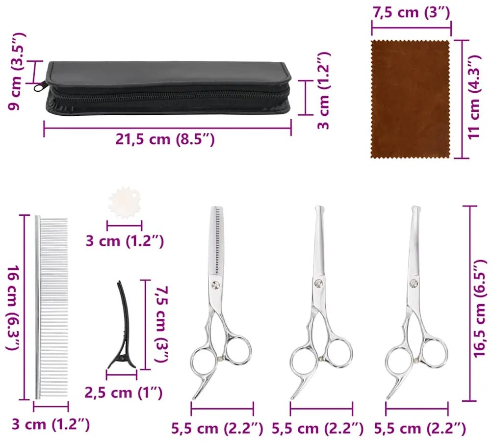7 pcs conjunto de tesouras de tosquia para cães aço inoxidável