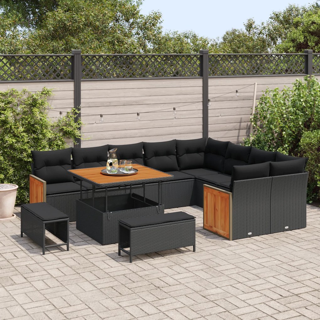 Conjunto de Sofá de Jardim vidaXL 12 Peças com Almofadas Vime Poliéste