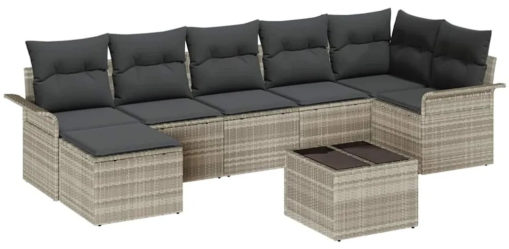 Conjunto de Sofá de Jardim de 8 Peças com Almofadas Cinza Polyrattan