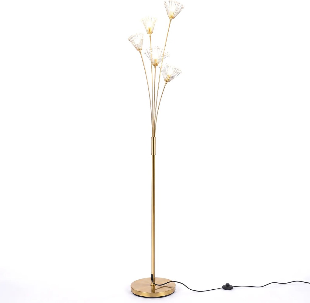 Candeeiro de Pé Dente-de-Leão, 28 x 180 cm, Interruptor de Pé, Dourado
