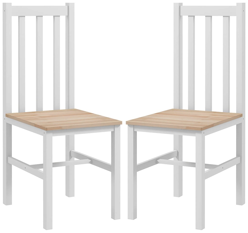 HOMCOM Conjunto de 2 Cadeiras de Sala de Jantar com Encosto de Ripas Estrutura de Madeira de Pinho 38,5x47,5x99 cm Branco