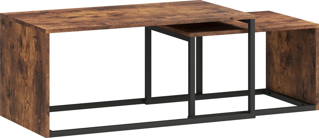 HOMCOM Conjunto de 2 Mesas de Centro, Mesa de Sofá, Mesa de Apoio, Aglomerado, Metal, 90 x 48 x 42 cm/59 x 42 x 36 cm, Preto+Castanho | Aosom Portugal