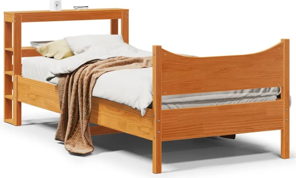 vidaXL Estrutura cama c/ cabeceira 100x200cm pinho maciço castanho-mel