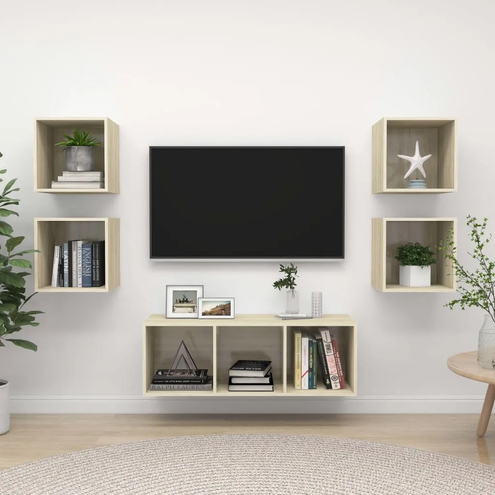vidaXL 5 pcs conjunto móveis de TV derivados madeira carvalho sonoma