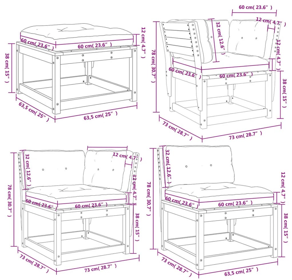 8pcs conj. lounge jardim + almofadões pinho maciço castanho-mel
