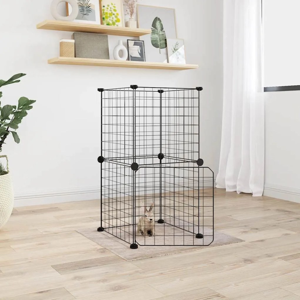 Gaiola p/ animais de 8 painéis c/ porta 35x35 cm aço preto