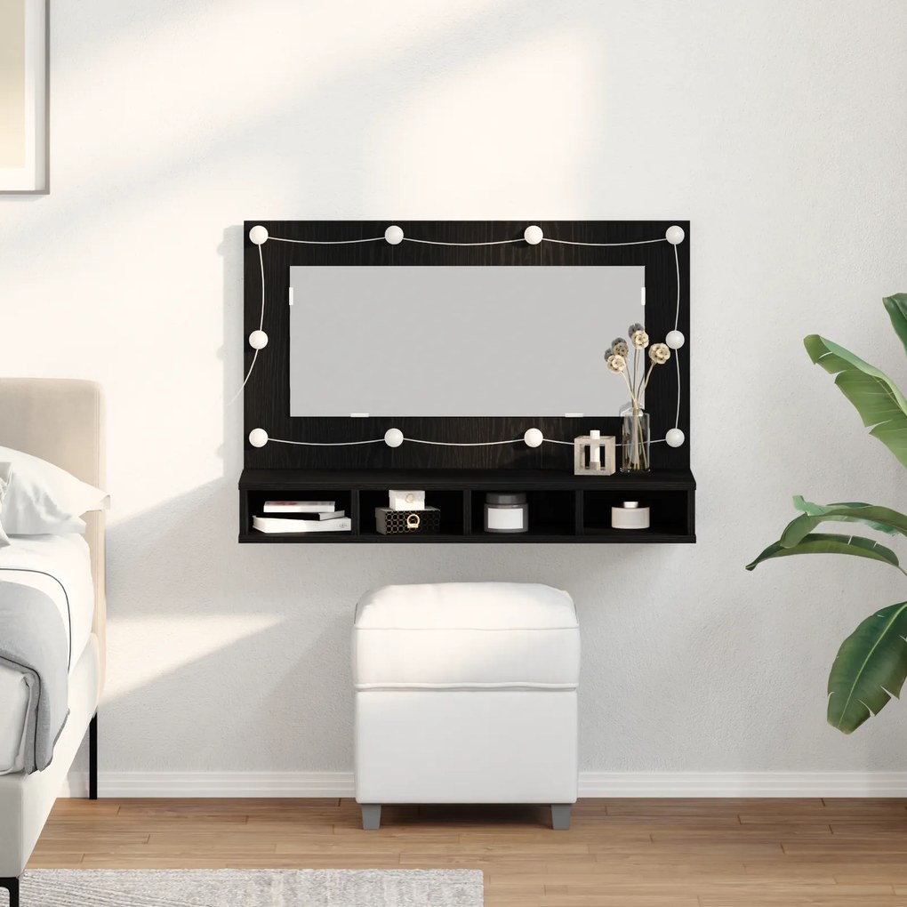 Armário de Espelho LED vidaXL em Carvalho Preto - 90x31,5x62 cm