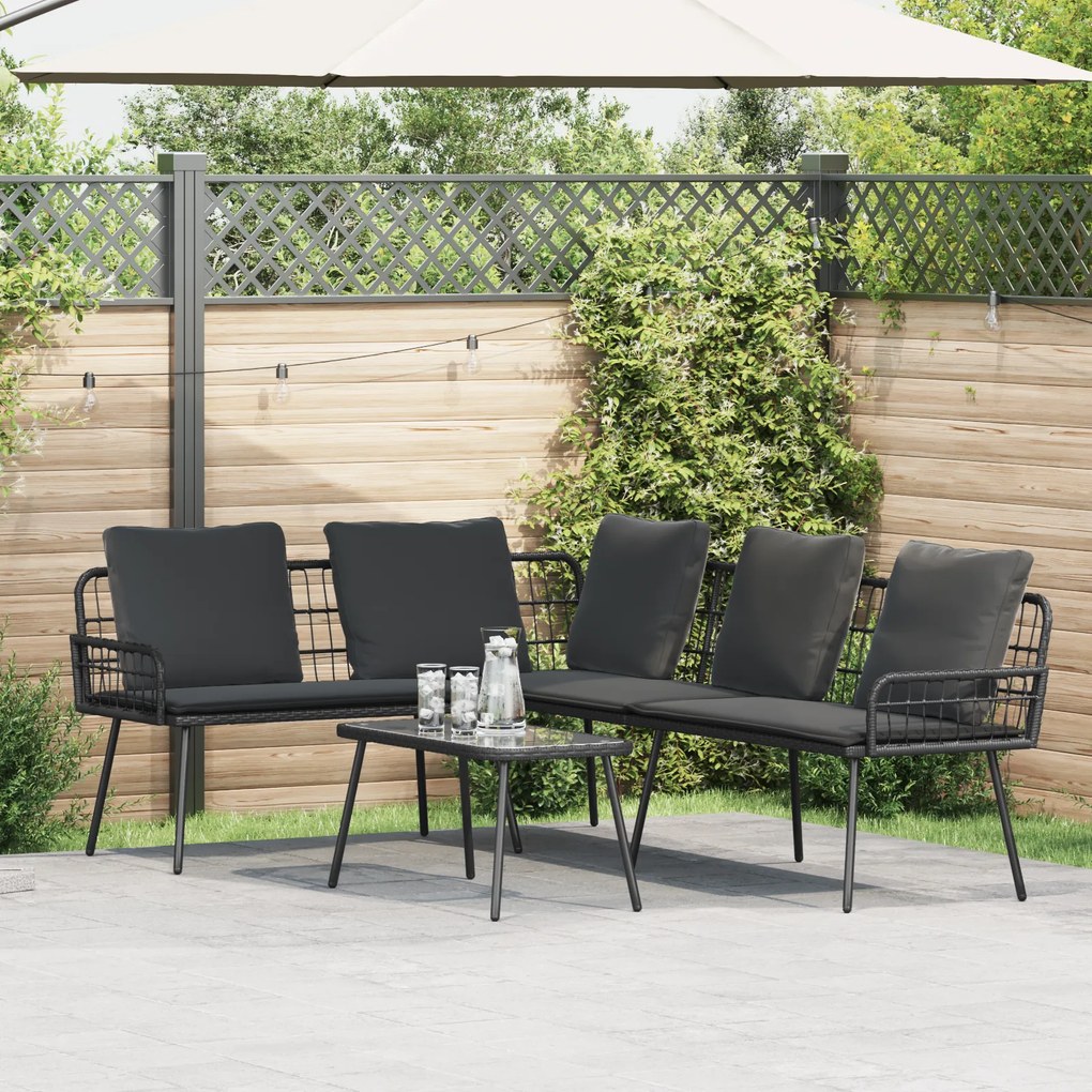 Sofá em L vidaXL Preto 231x173x78 cm Rattan Poliéster
