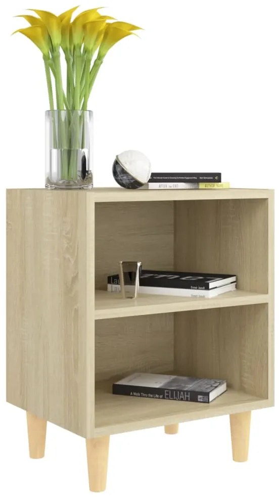 Mesa cabeceira pernas madeira maciça 40x35x50cm carval. sonoma