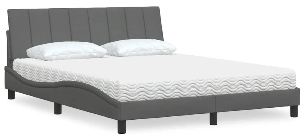Cama com colchão 160x200 cm tecido cinzento-escuro