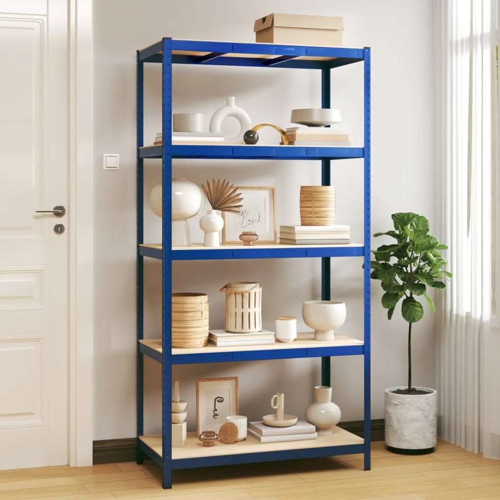 5-Layer Storage Shelf Blue Steel&Madeira de engenharia
