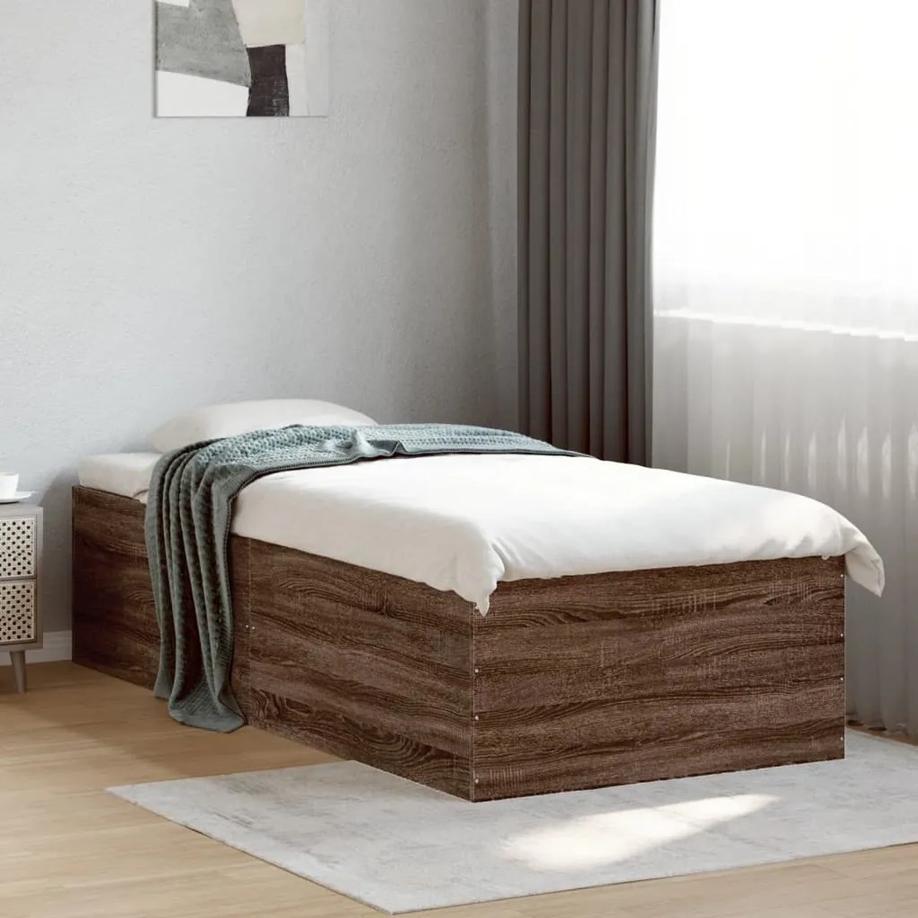 vidaXL Estrutura cama 100x200cm derivados de madeira carvalho castanho