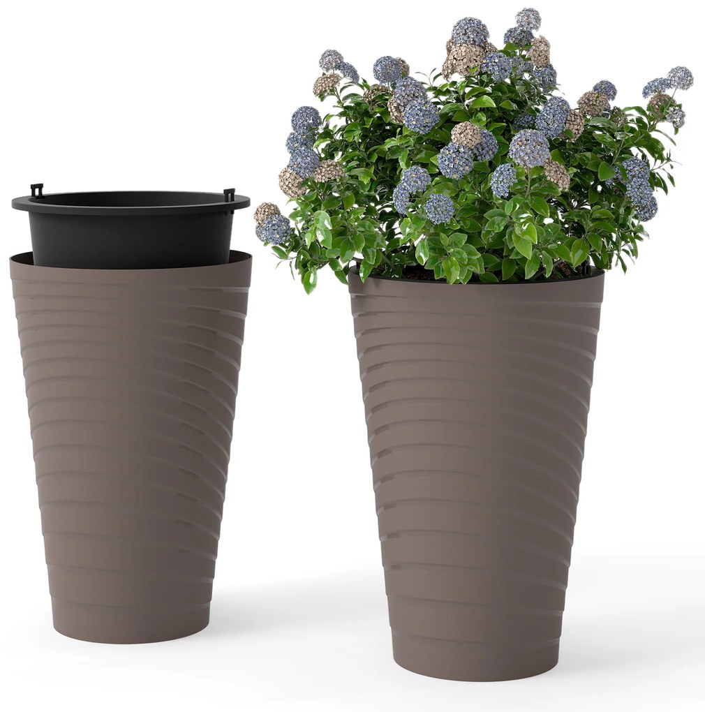 2 vasos de plástico quadrados, 48 ​​cm grande e 32 cm pequeno, marrom claro