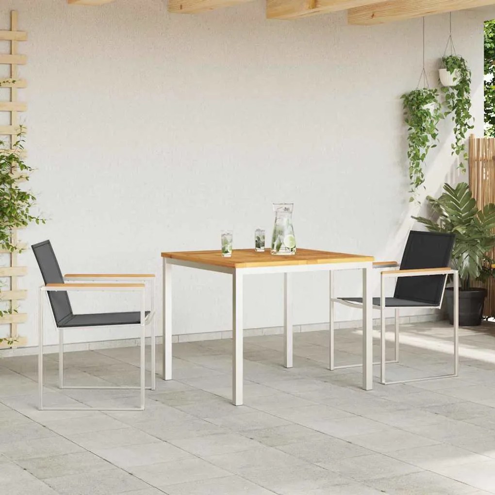 Conjunto de Jantar de Jardim 3 Peças em Madeira de Teak e Aço Inoxidáv