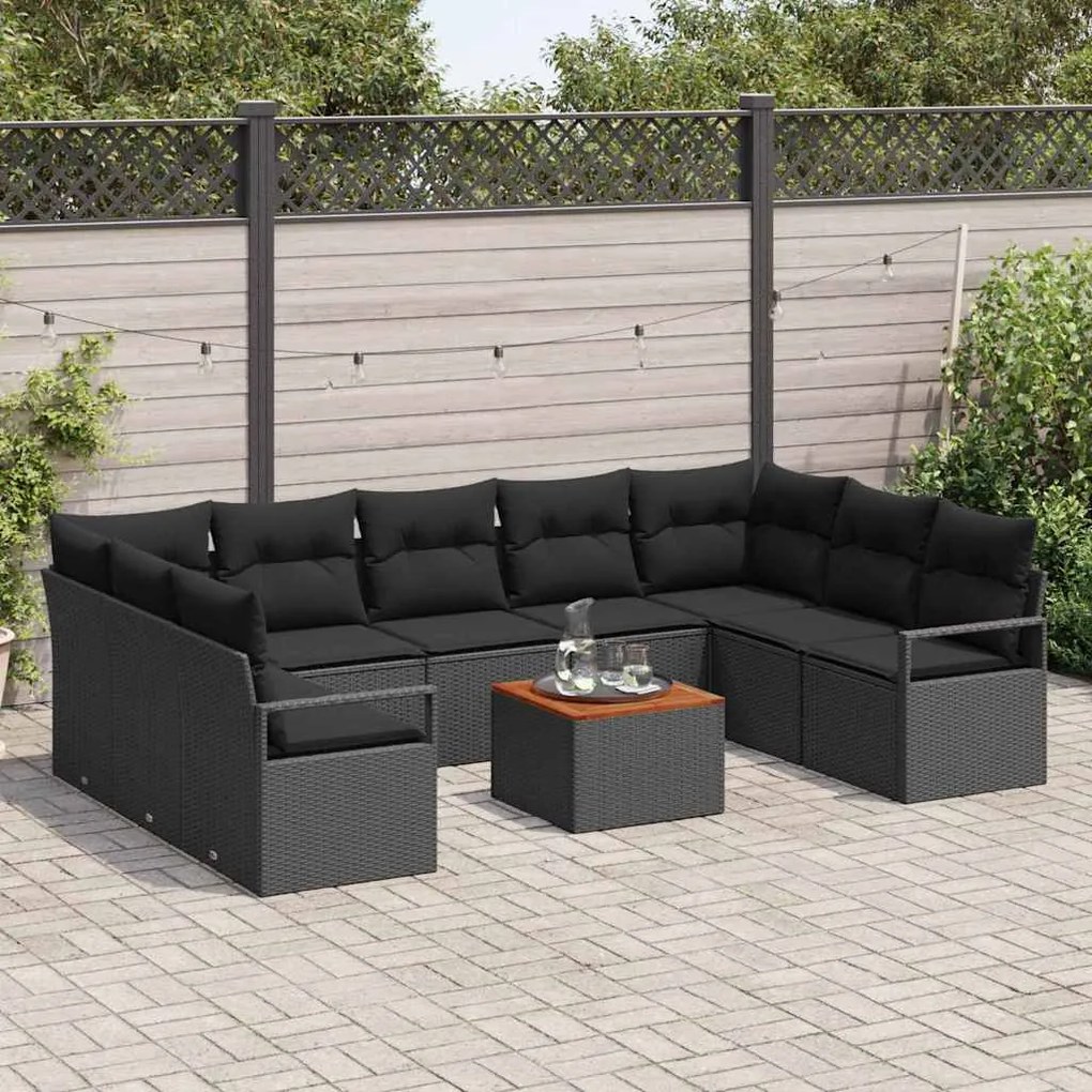 Conjunto de Sofá de Jardim 10 pcs Preto Grande Vime
